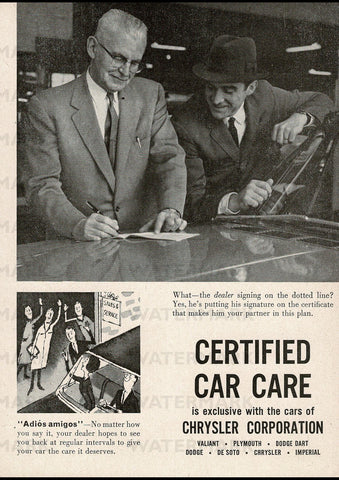 1960 CHRYSLER CORPORATION CERTIFIED CAR CARE USA AD ART PRINT POSTER