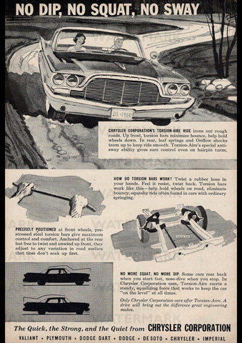 1960 CHRYSLER CORPORATION TORSION BAR SUSPENSION USA AD ART PRINT POSTER