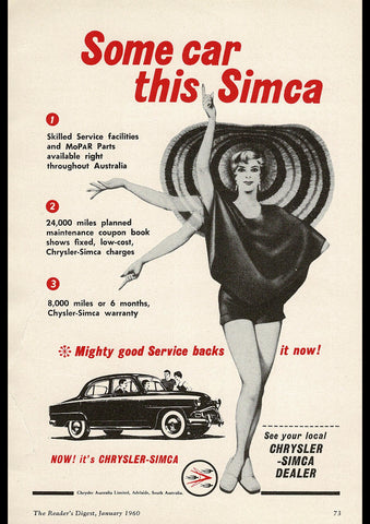 1960 CHRYSLER SIMCA SEDAN AUSSIE AD ART PRINT POSTER