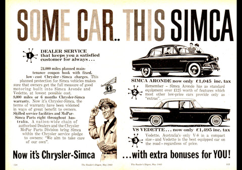 1960 CHRYSLER SIMCA & V8 VEDETTE AUSSIE AD ART PRINT POSTER