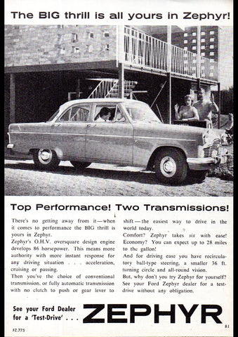 1960 FORD ZEPHYR SIX SEDAN AUSSIE AD ART PRINT POSTER