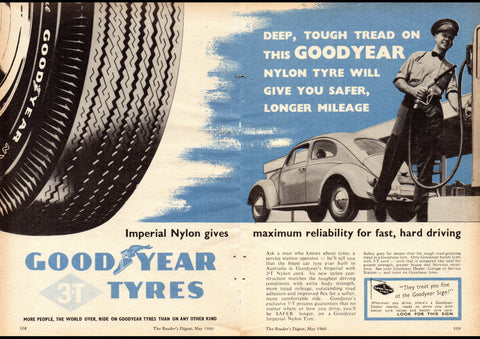 1960 GOOD YEAR TYRES VOLKSWAGEN BEETLE AUSSIE AD ART PRINT POSTER