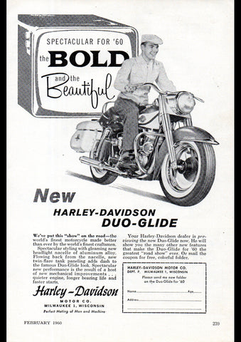 1960 HARLEY DAVIDSON DUO GLIDE MOTORCYCLE USA AD ART PRINT POSTER