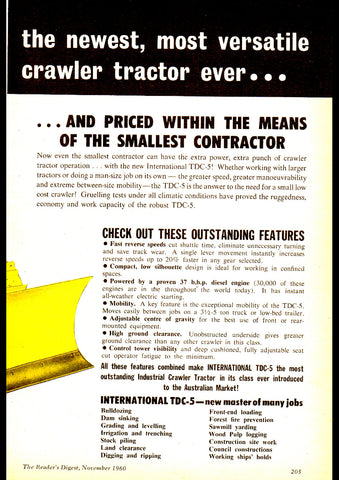 1960 INTERNATIONAL HARVESTER CRAWLER TRACTOR RANGE AUSSIE AD ART PRINT POSTER