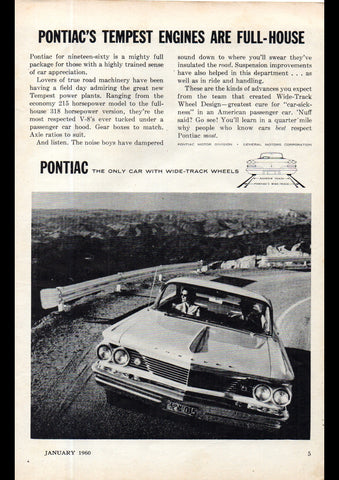 1960 PONTIACS TEMPEST ENGINES USA AD ART PRINT POSTER