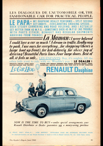 1960 RENAULT DAUPHINE SEDAN LE CAR HOT AUSSIE AD ART PRINT POSTER