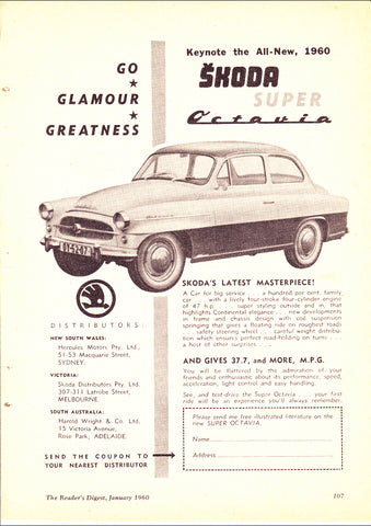 1960 SKODA OCTAVIA AUSSIE AD ART PRINT POSTER