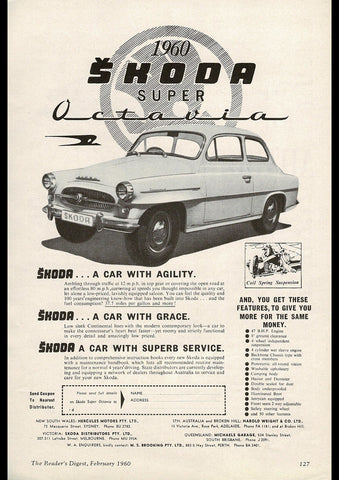 1960 SKODA SUPER OCTAVIA AUSSIE AD ART PRINT POSTER