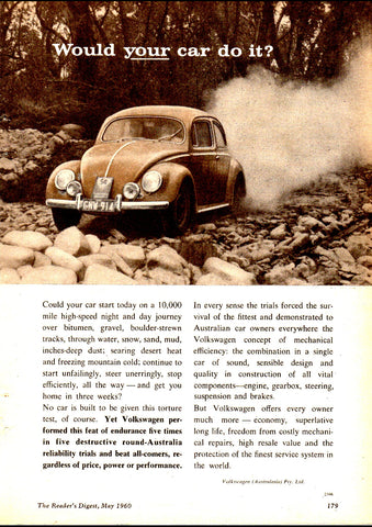 1960 VOLKSWAGEN BEETLE WOULD YOUR CAR DO IT AUSSIE AD ART PRINT POSTER