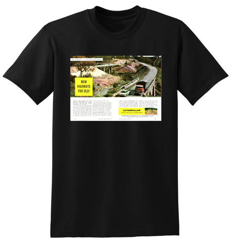 1961 CATERPILLAR MEW HIGHWAYS FOR OLD! AUSSIE AD TSHIRT