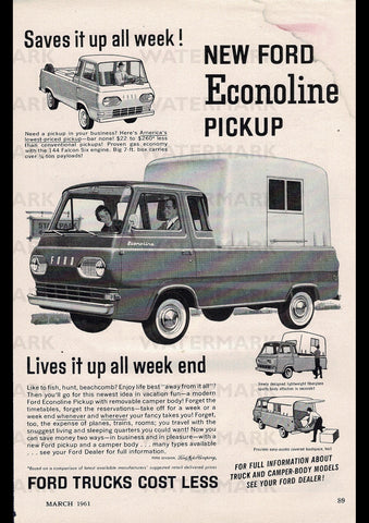 1961 FORD ECONOLINE PICKUP USA REPRO AD ART PRINT POSTER