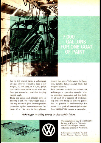 1961 VOLKSWAGEN BEETLE 7000 GALLONS FOR ONE COAT OF PAINT AUSSIE AD ART PRINT POSTER