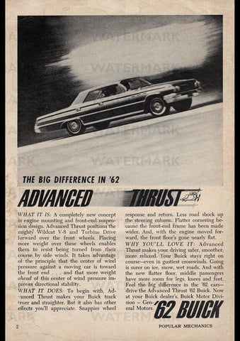 1962 BUICK ADVANCED THRUST USA REPRO AD ART PRINT POSTER