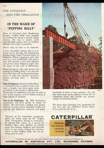 1962 CATERPILLAR PUFFING BILLY AUSSIE REPRO AD ART PRINT POSTER