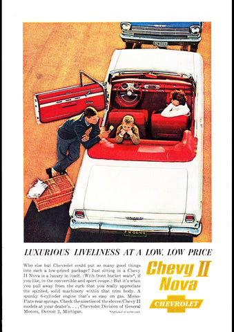 1962 CHEVROLET CHEVY NOVA II NOVA CONVERTIBLE USA AD ART PRINT POSTER