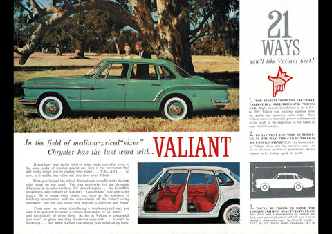 1962 CHRYSLER VALIANT RV1 SERIES 225 SEDAN AUSSIE AD ART PRINT POSTER