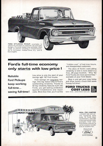 1962 FORD STYLESIDE CAMPER PICKUP USA AD ART PRINT POSTER