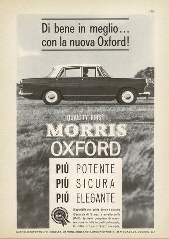 1962 MORRIS OXFORD SALOON SEDAN ITALIAN AD ART PRINT POSTER