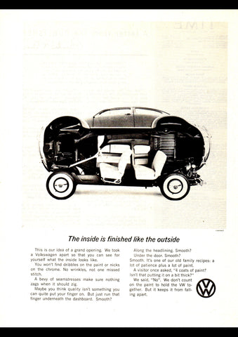1962 VOLKSWAGEN BEETLE THE INSIDE IS FINISHED LIKE THE OUTSIDE AUSSIE AD ART PRINT POSTER