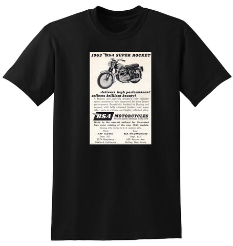 1963 BSA SUPER ROCKET MOTORCYCLES USA AD TSHIRT