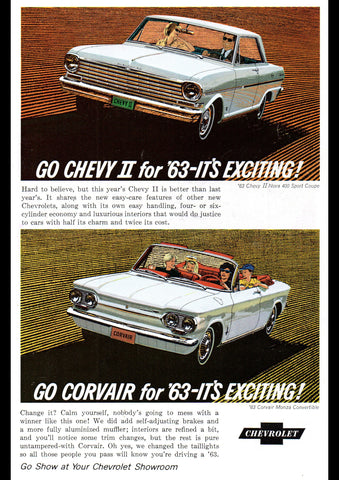 1963 CHEVY II NOVA 400 SPORT COUPE CORVAIR MONZA CONVERTIBLE USA AD ART PRINT POSTER