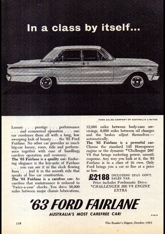 1963 FC FORD FAIRLANE COMPACT SEDAN AUSSIE AD ART PRINT POSTER