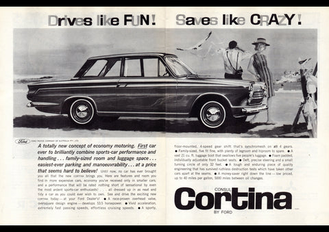 1963 FORD CONSUL CORTINA 2 DOOR SEDAN AUSSIE AD ART PRINT POSTER