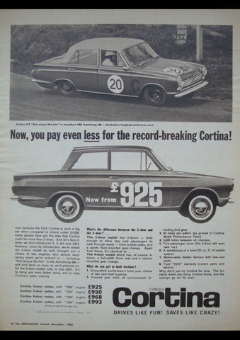 1963 FORD CORTINA MARK 1 AUSSIE AD ART PRINT POSTER