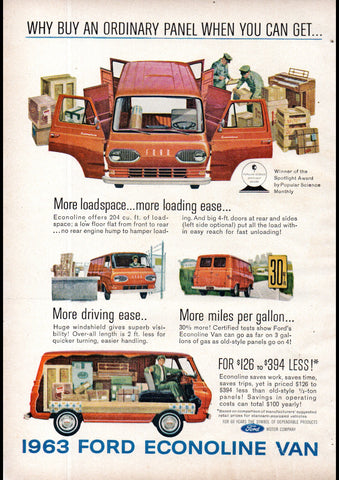 1963 FORD ECONOLINE PANEL VAN USA AD ART PRINT POSTER