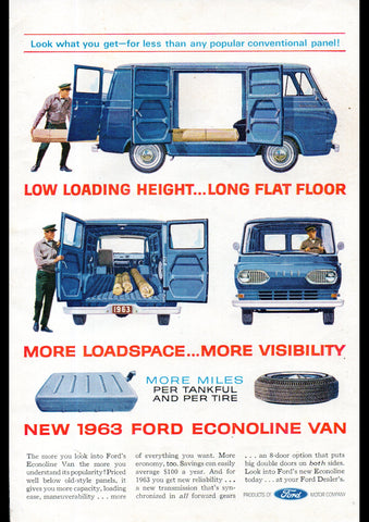 1963 FORD ECONOLINE VAN USA AD ART PRINT POSTER