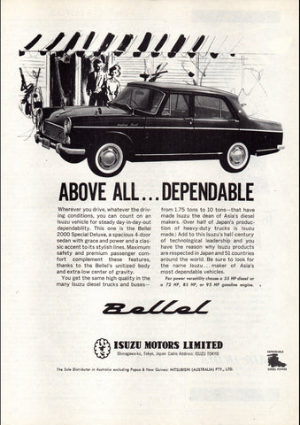 1963 ISUZU BELLET 2000 SPECIAL DELUXE SEDAN AUSSIE AD ART PRINT POSTER