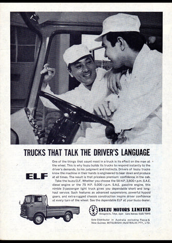 1963 ISUZU ELF DIESEL TRUCK AUSSIE AD ART PRINT POSTER