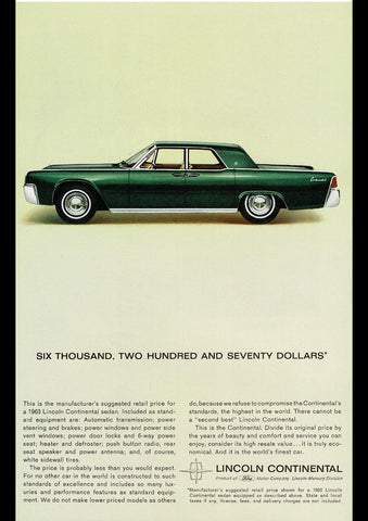 1963 LINCOLN CONTINENTAL 4 DOOR FORD USA AD ART PRINT POSTER