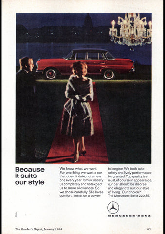 1963 MERCEDES BENZ 220 SE W111 INTERNATIONAL AD ART PRINT POSTER