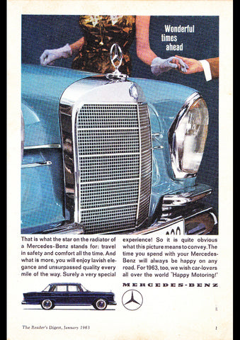 1963 MERCEDES 220 S W111 WONDERFUL TIMES AHEAD INTERNATIONAL AD ART PRINT POSTER