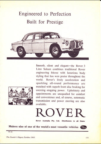 1963 P5 ROVER 3 LITRE SALOON AUSSIE AD ART PRINT POSTER