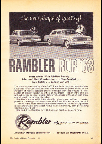 1963 RAMBLER CLASSIC 770 AMC AUSSIE AD ART PRINT POSTER