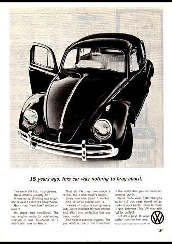 1963 VOLKSWAGEN BEETLE AUSSIE AD ART PRINT POSTER