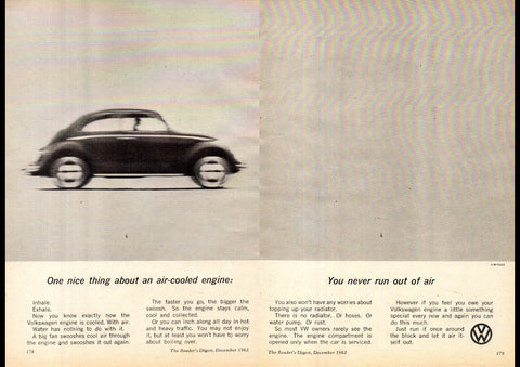 1963 VOLKSWAGEN BEETLE NEVER RUN OUT OF AIR AD ART PRINT POSTER