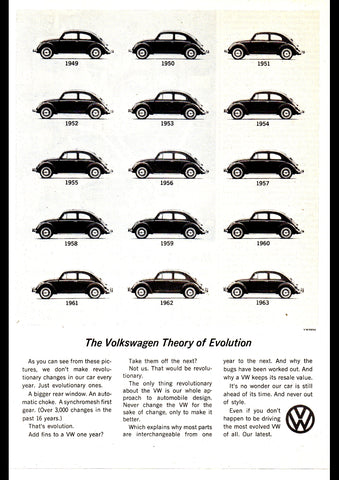 1963 VOLKSWAGEN BEETLE THEORY OF EVOLUTION AUSSIE AD ART PRINT POSTER