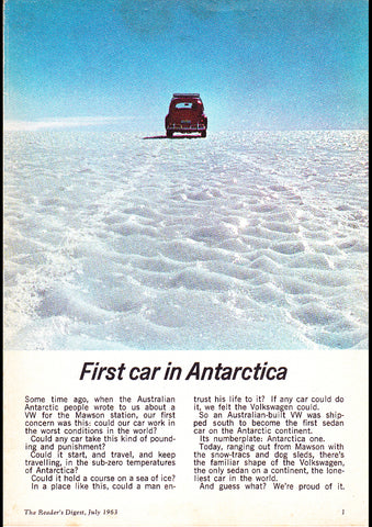 1963 VOLKSWAGEN FIRST CAR IN ANTARCTICA AUSSIE AD ART PRINT POSTER