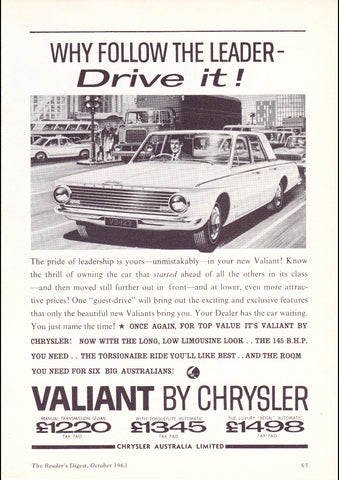 1964 AP5 CHRYSLER VALIANT 225 AUSSIE AD ART PRINT POSTER