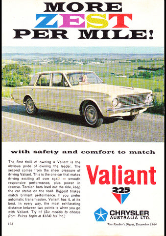 1964 AP5 CHRYSLER VALIANT 225 REGAL AUSSIE AD ART PRINT POSTER