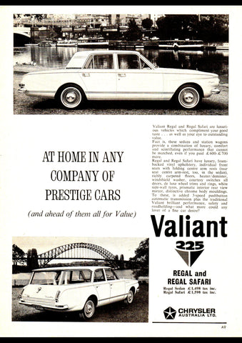 1964 AP5 CHRYSLER VALIANT 225 REGAL & REGAL SAFARI AUSSIE AD ART PRINT POSTER