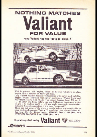 1964 AP5 CHRYSLER VALIANT REGAL SEDAN WAGON AUSSIE AD ART PRINT POSTER