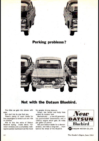 1964 DATSUN BLUEBIRD 4 DOOR NISSAN AUSSIE AD ART PRINT POSTER