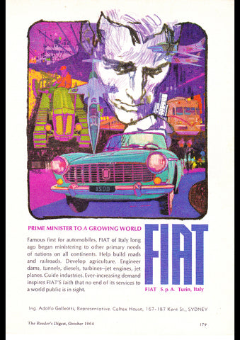 1964 FIAT INDUSTRIES 1500 SPORTS INTERNATIONAL AD ART PRINT POSTER