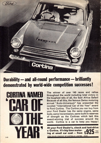 1964 FORD CORTINA MARK I COTY AUSSIE AD ART PRINT POSTER