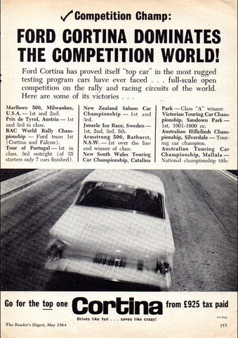 1964 FORD CORTINA MARK I COMPETITION CHAMP AUSSIE AD ART PRINT POSTER