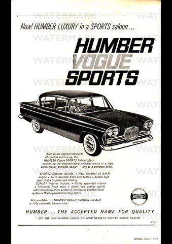 1964 HUMBER VOGUE SPORTS SALOON ROOTES GROUP AUSSIE AD ART PRINT POSTER